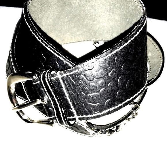 Italian Leather Belt Embossed & Chain Wide Belt, Made in Italy, S - Picture 6 of 6